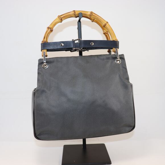 Gucci Black Nylon Bamboo Handle Tote Italy w/ Handle Shapers Included - Picture 1 of 8